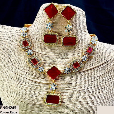 PNSH245 FRN Square/Rectangle Drop Necklace Set - PNSH