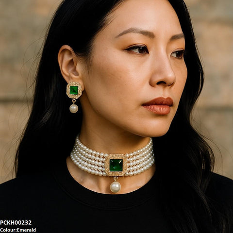 PCKH00232 SDQ Square Pearl Drop Choker Set - PCKH