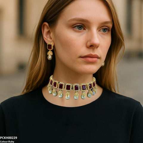 PCKH00229 SDQ Rectangle Pearl Choker Set -  PCKH