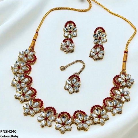 PNSH240 SDQ Flower Tear Stone Necklace Set - PNSH