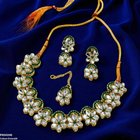 PNSH240 SDQ Flower Tear Stone Necklace Set - PNSH