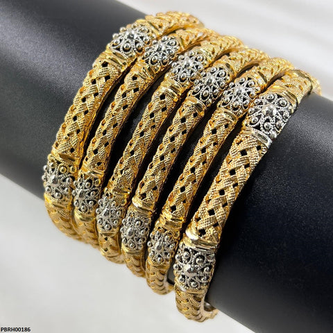 PBRH00186 SDQ Filigree Flower Bangles 6 Pcs Set - PBRH