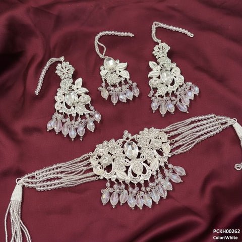 PCKH00262 SDQ Oval/Flower Pearl Drop Choker Set - PCKH