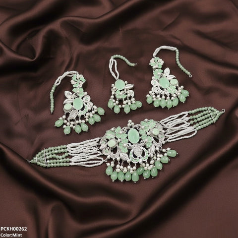 PCKH00262 SDQ Oval/Flower Pearl Drop Choker Set - PCKH