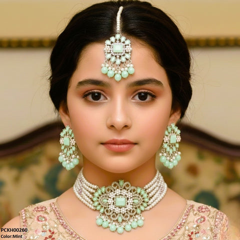 PCKH00260 SDQ Rectangle Tear Pearl Drop Choker Set - PCKH