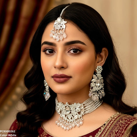 PCKH00262 SDQ Oval/Flower Pearl Drop Choker Set - PCKH