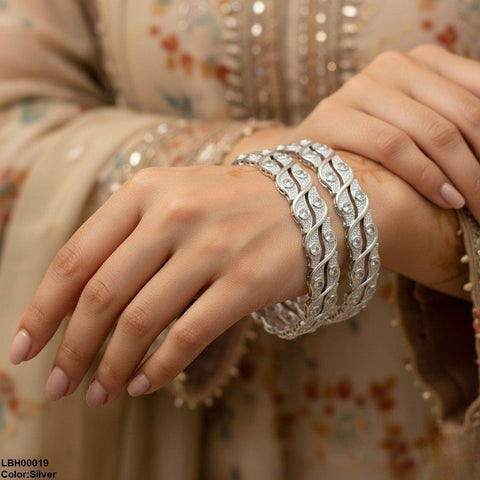LBH00019 ANI Round Stone Leaf Bangle Set - LBH