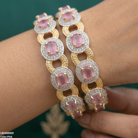 LBH00009 ANI Round Stone Linked Bangle Set - LBH