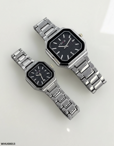 WHU00013 HWR Square Black Dial Couple Watch - WHU