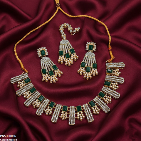 PNSH00036 MZM Rectangle Pearl  Necklace Set - PNSH
