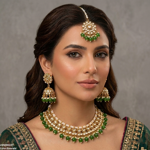 LNSH00227 ANI Round Flower Rajwari Necklace Set - LNSH