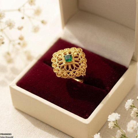 PRH00093 FRN Square Stone Flower Ring Adjustable - PRH
