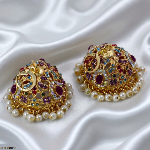 PEJH00058 SDQ Oval/Multicolor Pearl Jhumki - PEJH
