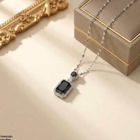 TPSH01001  TNR Stainless Steel Zircon Rectangle Stone Pendant - TPSH