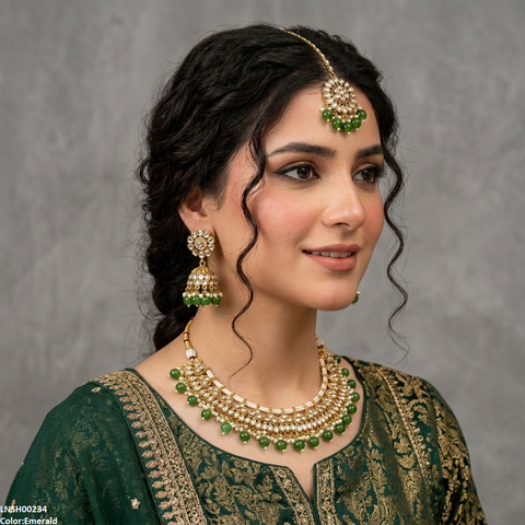 LNSH00234 ANI Tear Pearl Drop Rajwari Necklace Set - LNSH