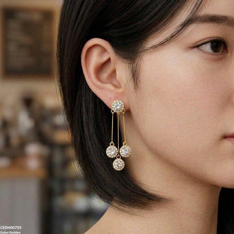 CEDH00755 ZHL Three Round Layeard Drop Earrings - CEDH