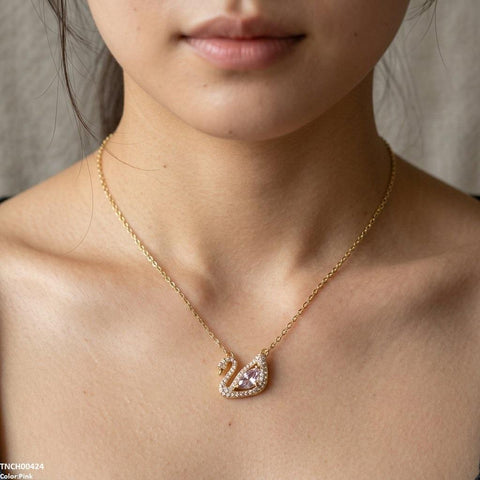 TNCH00424 TNR Stainless Steel Zircon Duck Necklace  - TNCH