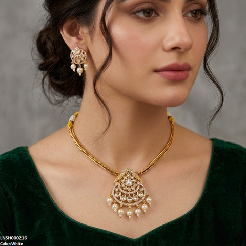 LNSH00216 ANI Tear Pearl Drop South Indian Necklace Set - LNSH