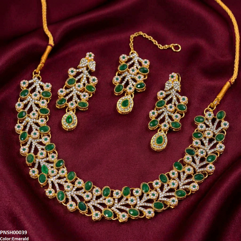 PNSH00039 MZM Oval Flower Necklace Set - PNSH