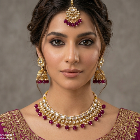 LNSH00237 ANI Oval/Tear Pearl Drop Necklace Set - LNSH