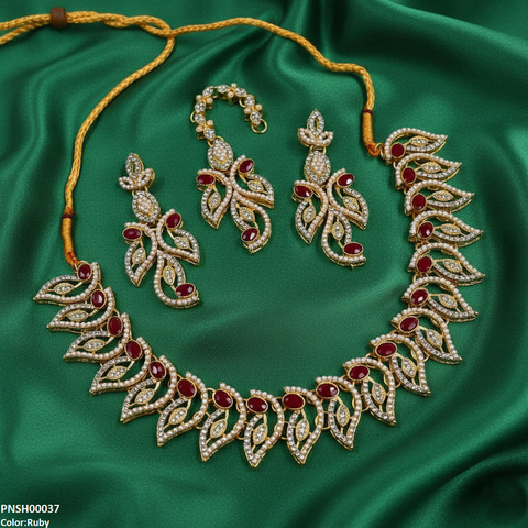 PNSH00037 MZM Oval Leaf Necklace Set - PNSH