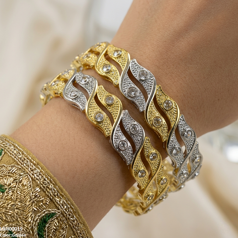 LBH00019 ANI Round Stone Leaf Bangle Set - LBH
