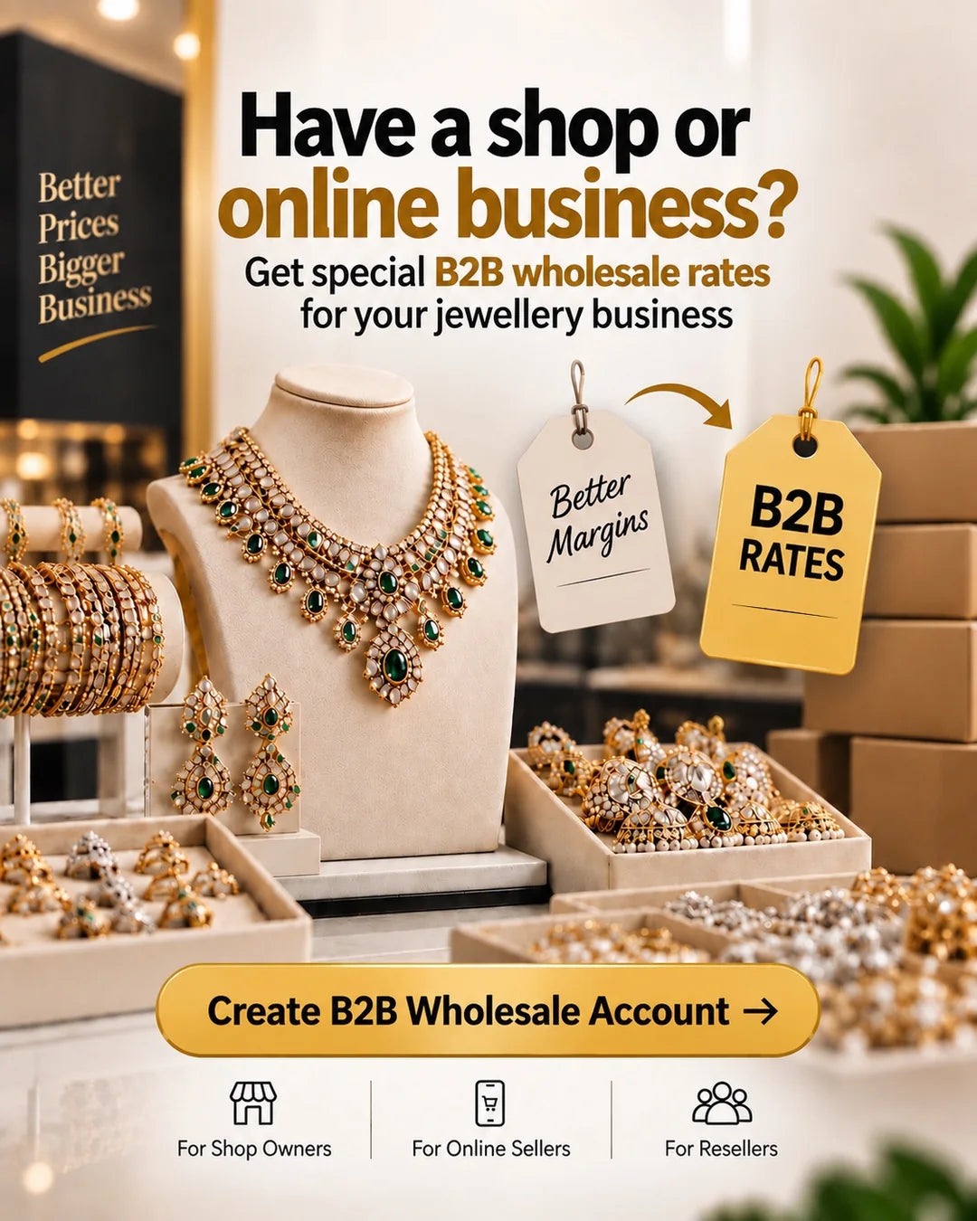 TJ Wholesale B2B account with special wholesale jewellery rates for shops and online businesses