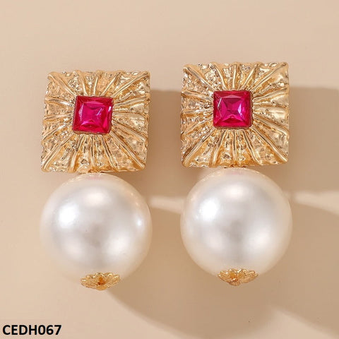 CEDH067 YYE Cushion Pearl Drop Earrings - CEDH