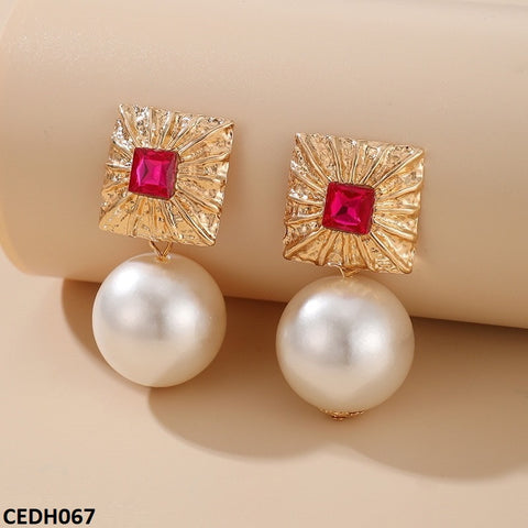 CEDH067 YYE Cushion Pearl Drop Earrings - CEDH