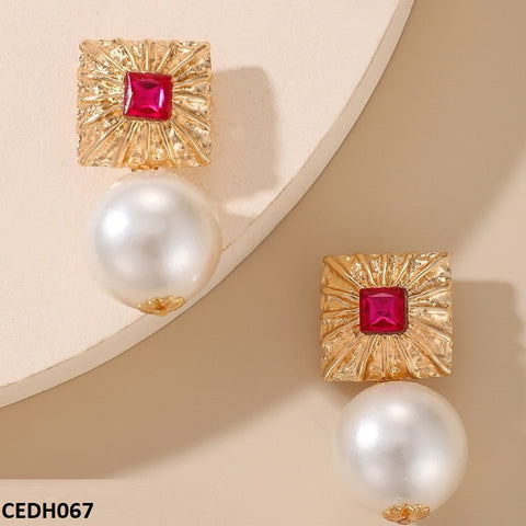 CEDH067 YYE Cushion Pearl Drop Earrings - CEDH
