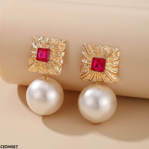 CEDH067 YYE Cushion Pearl Drop Earrings - CEDH