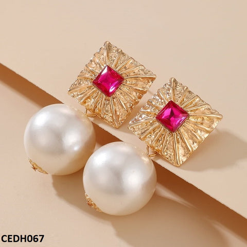 CEDH067 YYE Cushion Pearl Drop Earrings - CEDH