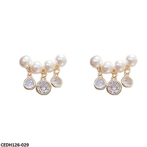 CEDH126 DDJ Round Stone Drop Earrings Pair - CEDH