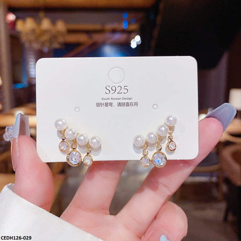 CEDH126 DDJ Round Stone Drop Earrings Pair - CEDH