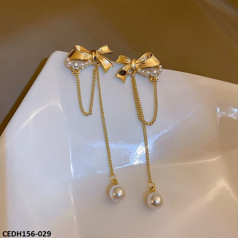 CEDH156 JMN Knot Pearl Drop Earings Pair - CEDH