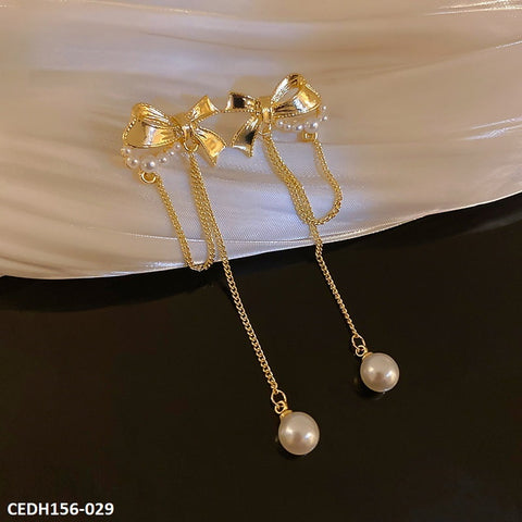 CEDH156 JMN Knot Pearl Drop Earings Pair - CEDH