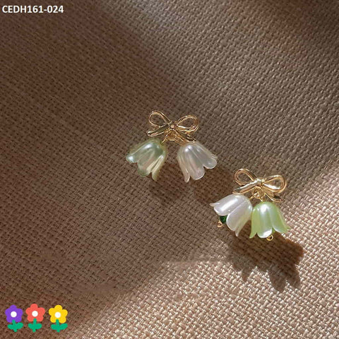 CEDH161 SYB Bow With Rose Earrings Pair - CEDH
