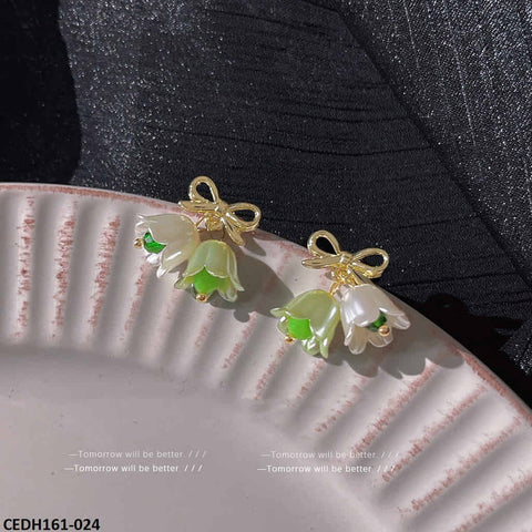 CEDH161 SYB Bow With Rose Earrings Pair - CEDH
