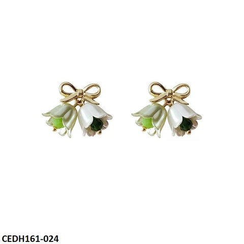 CEDH161 SYB Bow With Rose Earrings Pair - CEDH
