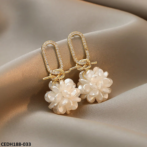 CEDH188 YQG White Flower Drop Earrings - CEDH