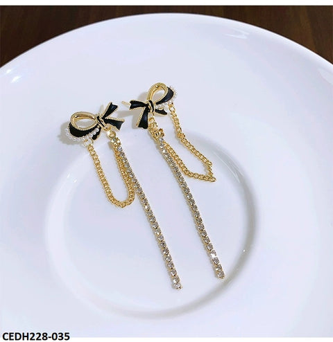 CEDH228 SYB Black Knot Curb Drop Earrings Pair - CEDH