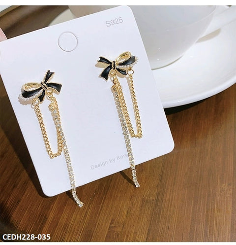CEDH228 SYB Black Knot Curb Drop Earrings Pair - CEDH