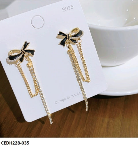 CEDH228 SYB Black Knot Curb Drop Earrings Pair - CEDH