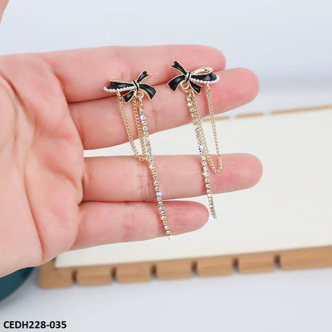 CEDH228 SYB Black Knot Curb Drop Earrings Pair - CEDH