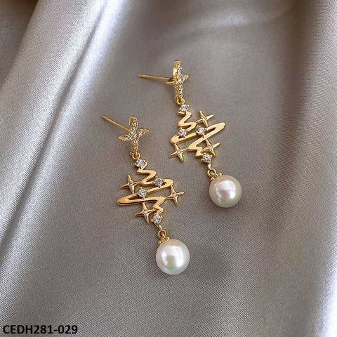 CEDH281 YYZ Star Pearl Drop Earrings Pair - CEDH