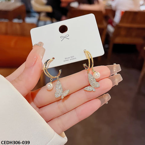 CEDH306 DDJ Butterfly pearl Drop Earrings Pair - CEDH