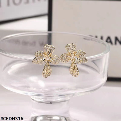 CEDH316 ZHL Flower Teardrop Earrings Pair - CEDH