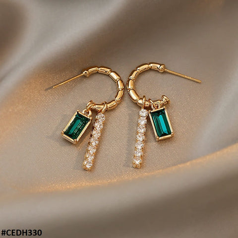 CEDH330 ZCD Rectangle Ear Drops Earrings Pair - CEDH