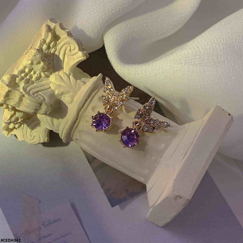 CEDH342 BTO Butterfly  Ear Drop Earrings Pair - CEDH