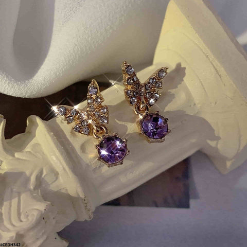 CEDH342 BTO Butterfly  Ear Drop Earrings Pair - CEDH